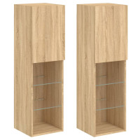 Produktbild för Tv-bänk med LED-belysning 2 st sonoma-ek 30,5x30x102 cm