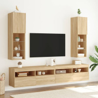 Produktbild för Tv-bänk med LED-belysning 2 st sonoma-ek 30,5x30x102 cm