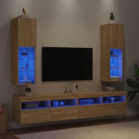 Produktbild för Tv-bänk med LED-belysning 2 st sonoma-ek 30,5x30x102 cm