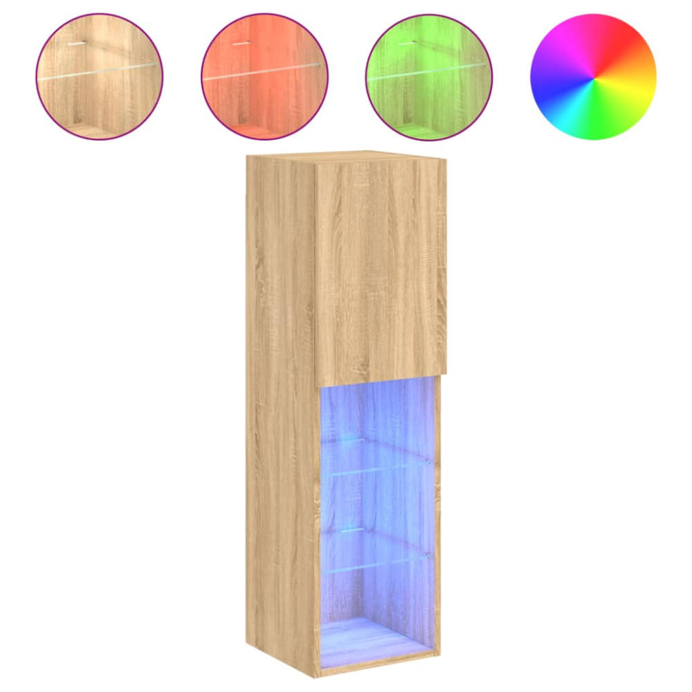 Produktbild för Tv-bänk med LED-belysning 2 st sonoma-ek 30,5x30x102 cm