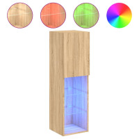 Produktbild för Tv-bänk med LED-belysning 2 st sonoma-ek 30,5x30x102 cm
