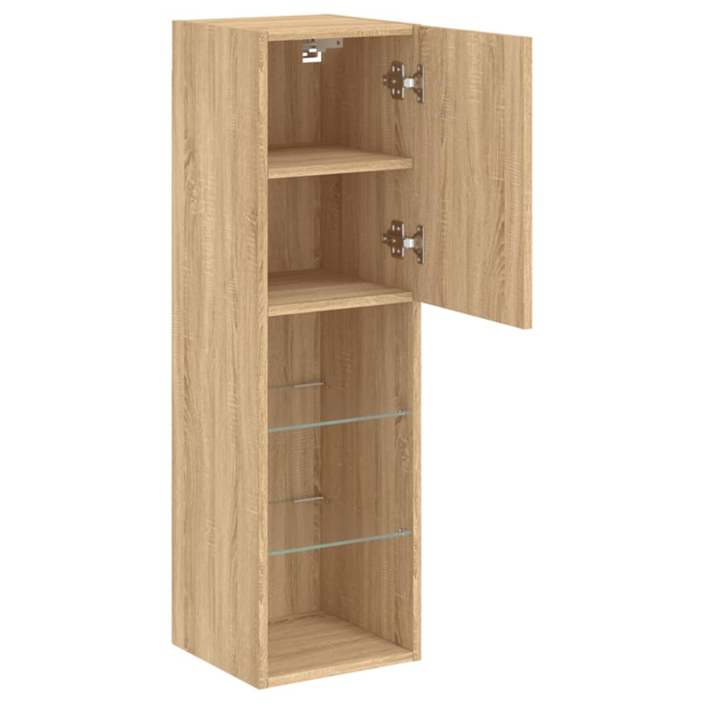 Produktbild för Tv-bänk med LED-belysning 2 st sonoma-ek 30,5x30x102 cm