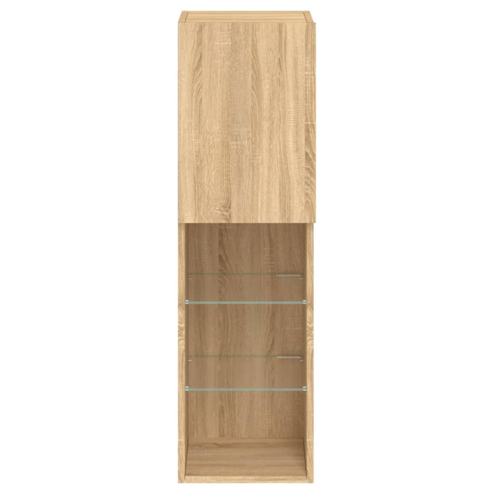 Produktbild för Tv-bänk med LED-belysning 2 st sonoma-ek 30,5x30x102 cm