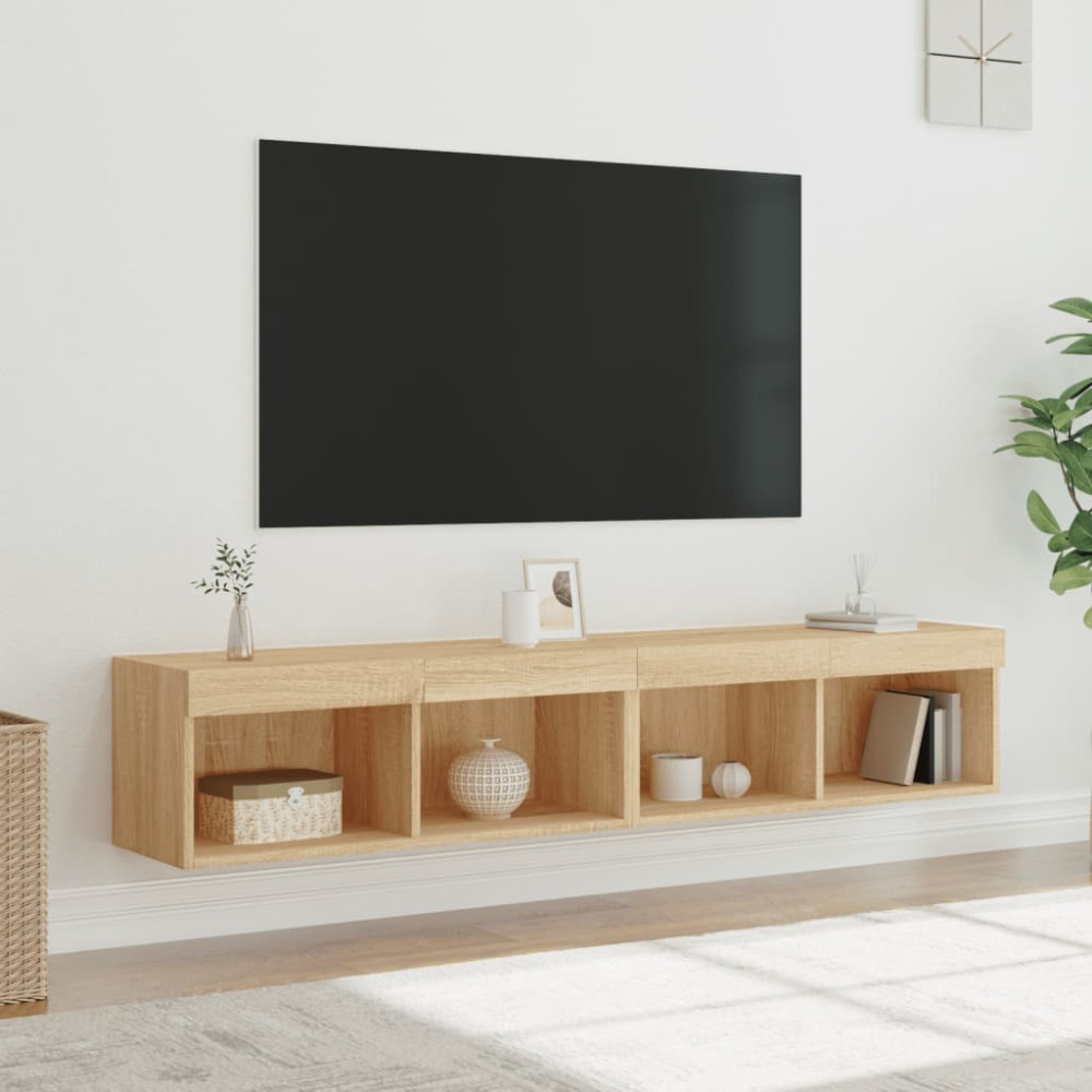 Produktbild för Tv-bänk med LED-belysning 2 st sonoma-ek 80x30x30 cm