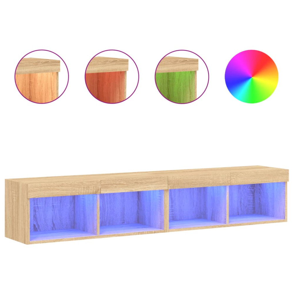 Produktbild för Tv-bänk med LED-belysning 2 st sonoma-ek 80x30x30 cm