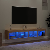 Produktbild för Tv-bänk med LED-belysning 2 st sonoma-ek 80x30x30 cm