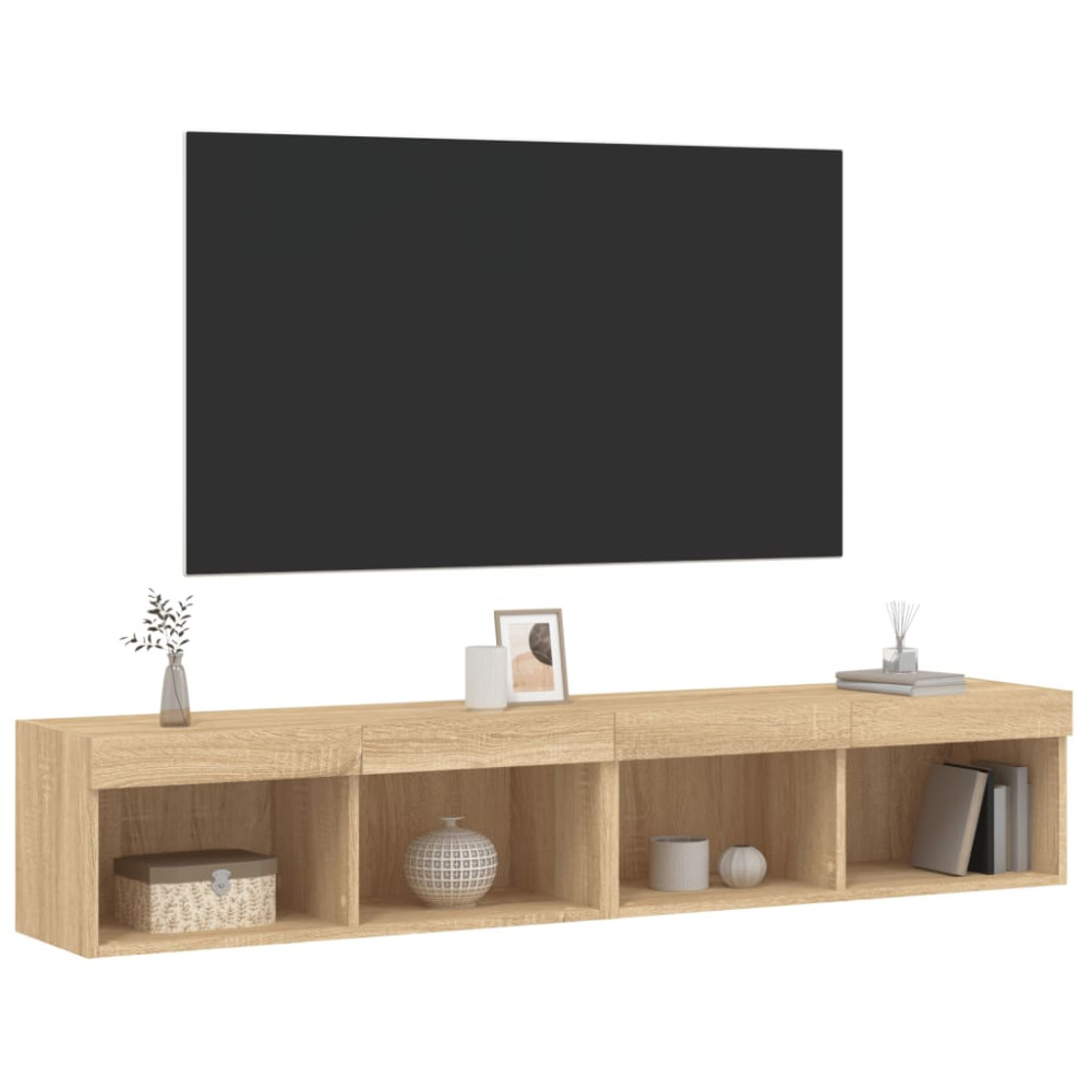 Produktbild för Tv-bänk med LED-belysning 2 st sonoma-ek 80x30x30 cm