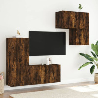 Produktbild för Väggmonterade TV-enheter 4 delar rökfärgad ek konstruerat trä