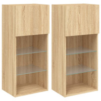 Produktbild för Tv-bänk med LED-belysning 2 st sonoma-ek 40,5x30x90 cm