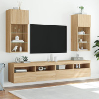 Produktbild för Tv-bänk med LED-belysning 2 st sonoma-ek 40,5x30x90 cm