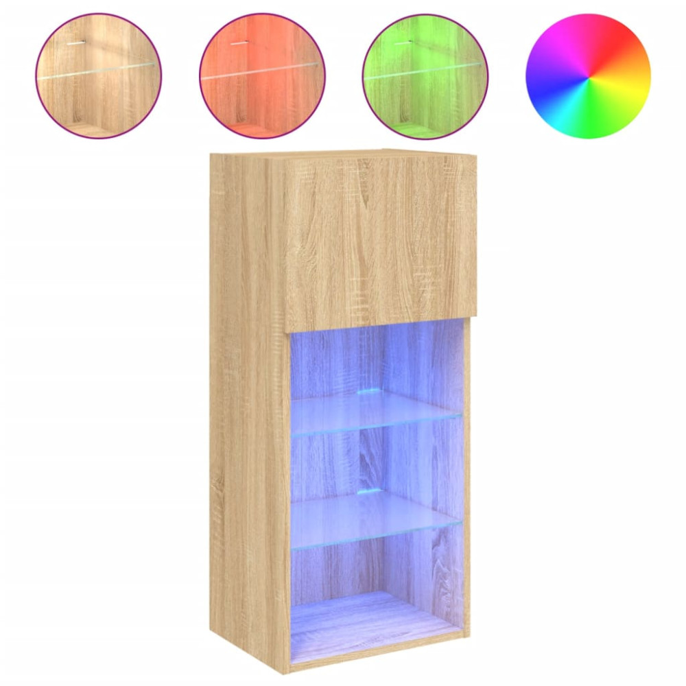 Produktbild för Tv-bänk med LED-belysning 2 st sonoma-ek 40,5x30x90 cm