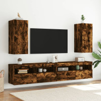 Produktbild för Väggmonterad tv-bänk LED rökfärgad ek 30,5x35x70 cm