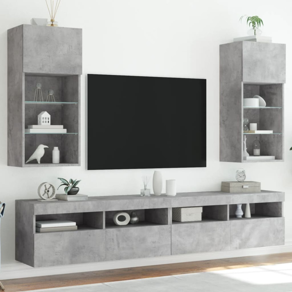 Produktbild för TV-bänk med LED-belysning 2 st betonggrå 40,5x30x90 cm