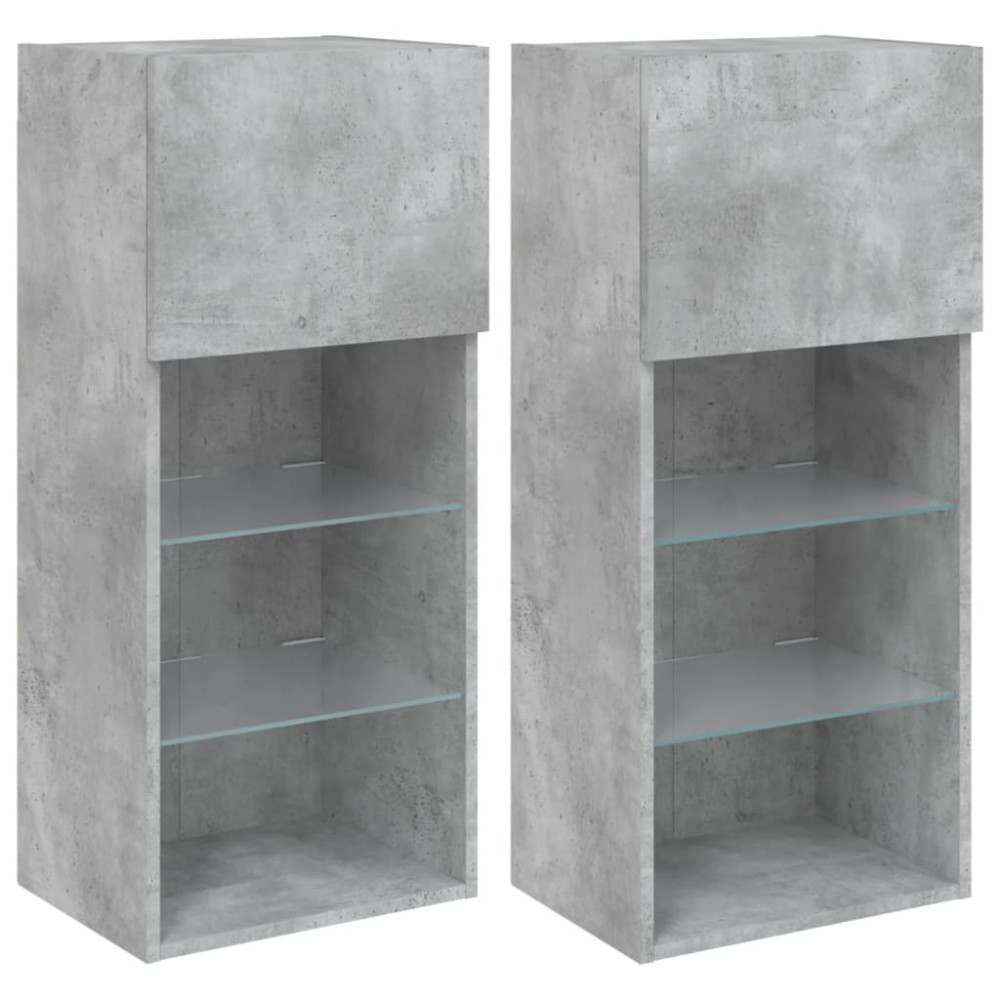 Produktbild för TV-bänk med LED-belysning 2 st betonggrå 40,5x30x90 cm