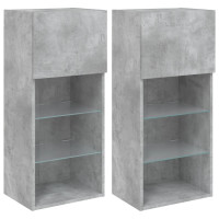 Produktbild för TV-bänk med LED-belysning 2 st betonggrå 40,5x30x90 cm