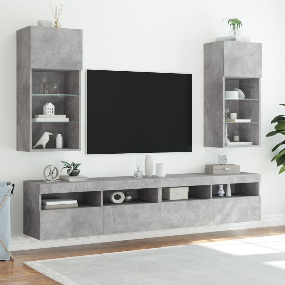 Produktbild för TV-bänk med LED-belysning 2 st betonggrå 40,5x30x90 cm