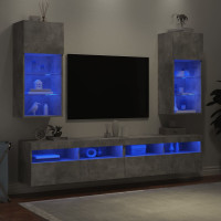 Produktbild för TV-bänk med LED-belysning 2 st betonggrå 40,5x30x90 cm