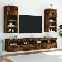 Produktbild för Tv-bänk med LED-belysning 2 st rökfärgad ek 40,5x30x90 cm