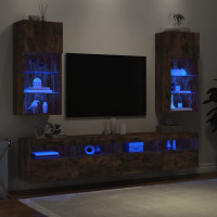 Produktbild för Tv-bänk med LED-belysning 2 st rökfärgad ek 40,5x30x90 cm