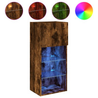 Produktbild för Tv-bänk med LED-belysning 2 st rökfärgad ek 40,5x30x90 cm