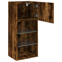 Produktbild för Tv-bänk med LED-belysning 2 st rökfärgad ek 40,5x30x90 cm