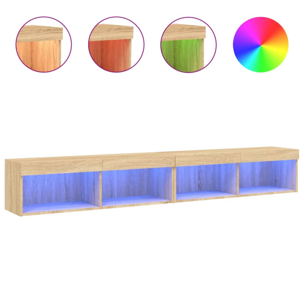 Produktbild för Tv-bänk med LED-belysning 2 st sonoma-ek 100x30x30 cm