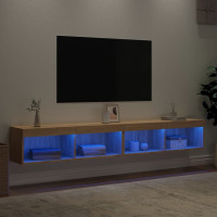 Produktbild för Tv-bänk med LED-belysning 2 st sonoma-ek 100x30x30 cm