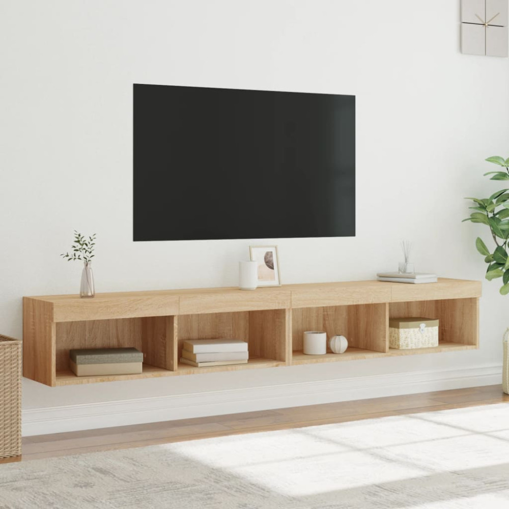 Produktbild för Tv-bänk med LED-belysning 2 st sonoma-ek 100x30x30 cm
