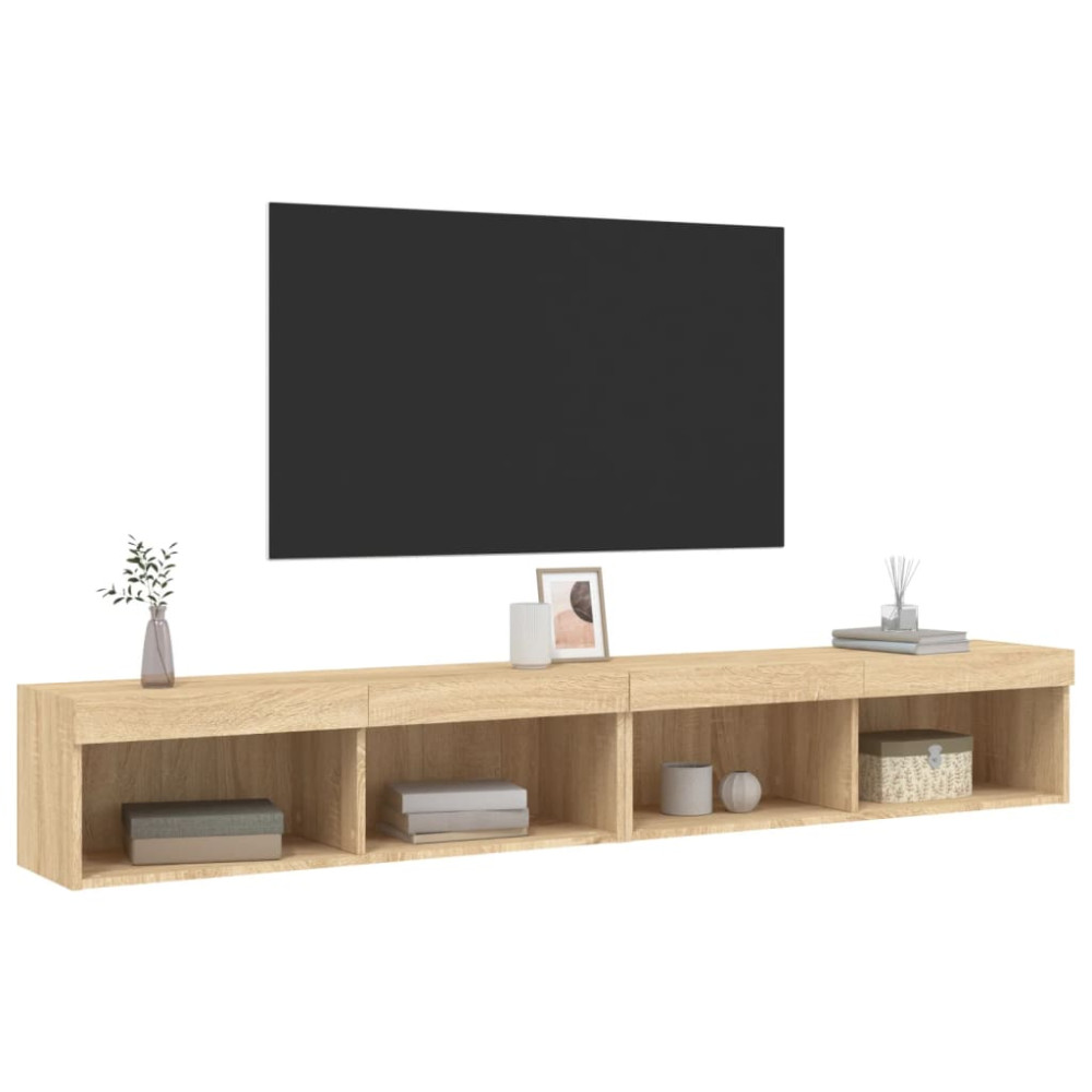 Produktbild för Tv-bänk med LED-belysning 2 st sonoma-ek 100x30x30 cm
