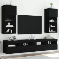 Miniatyr av produktbild för Tv-bänk med LED-belysning 2 st svart 40,5x30x90 cm