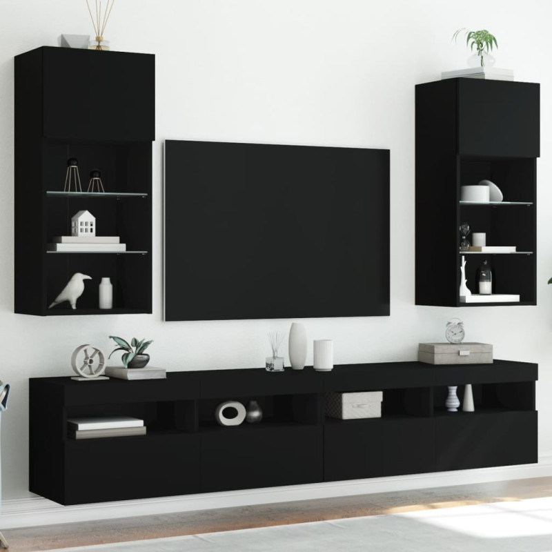Produktbild för Tv-bänk med LED-belysning 2 st svart 40,5x30x90 cm