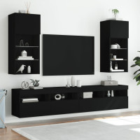 Miniatyr av produktbild för Tv-bänk med LED-belysning 2 st svart 40,5x30x90 cm