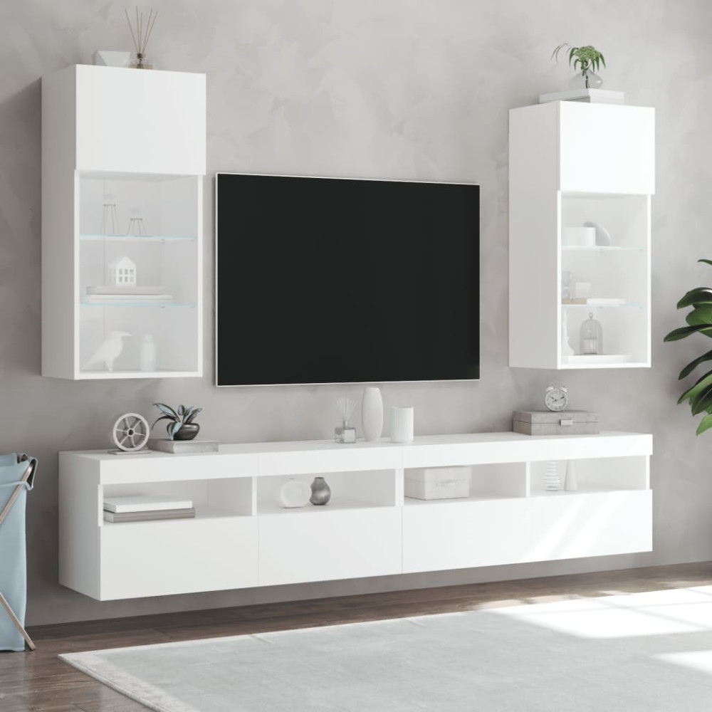 Produktbild för TV-bänk med LED-belysning 2 st vit 40,5x30x90 cm