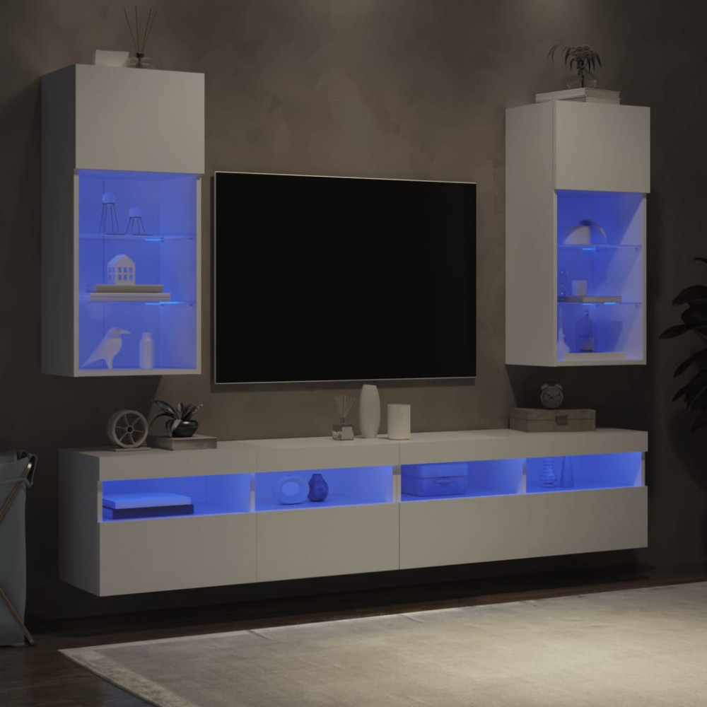 Produktbild för TV-bänk med LED-belysning 2 st vit 40,5x30x90 cm