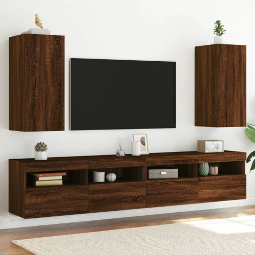 vidaXL Väggmonterad tv-bänk LED 2 st brun ek 30,5x35x70 cm