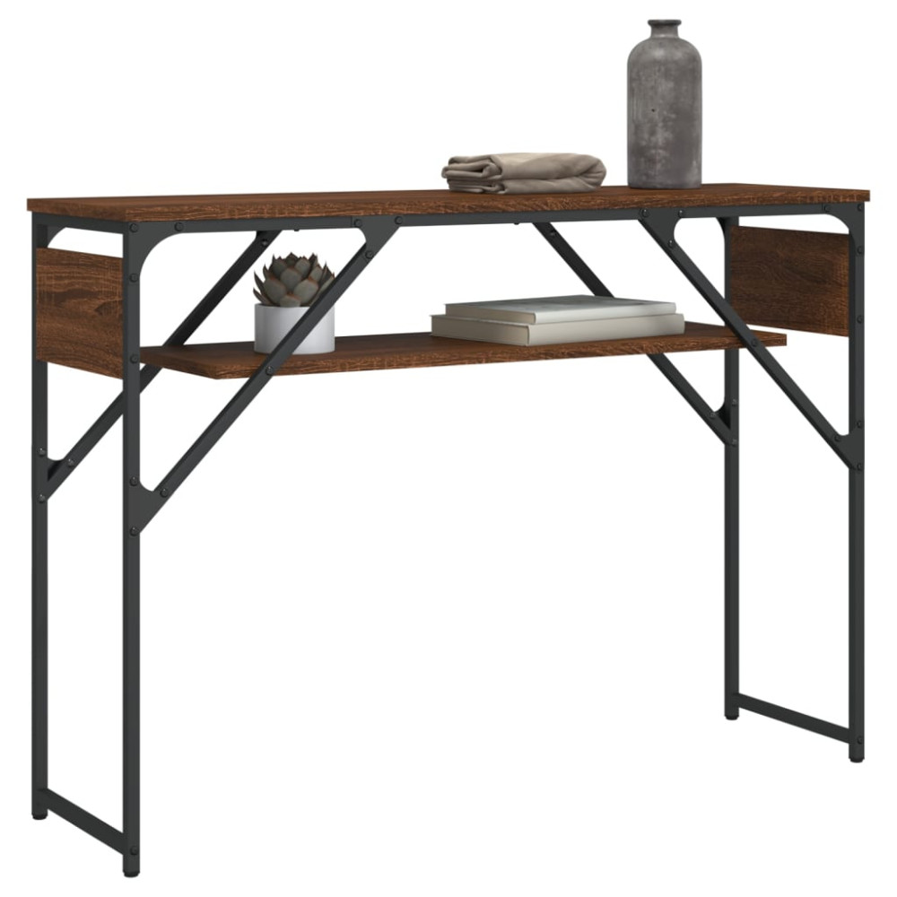 Produktbild för Avlastningsbord med hylla brun ek 105x30x75 cm konstruerat trä