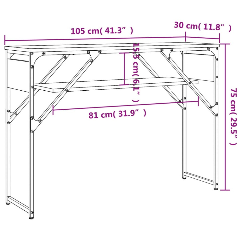 Produktbild för Avlastningsbord med hylla brun ek 105x30x75 cm konstruerat trä