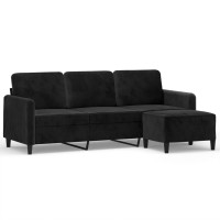 Produktbild för 3-sitssoffa med fotpall svart 180 cm sammet