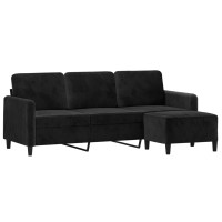 Produktbild för 3-sitssoffa med fotpall svart 180 cm sammet