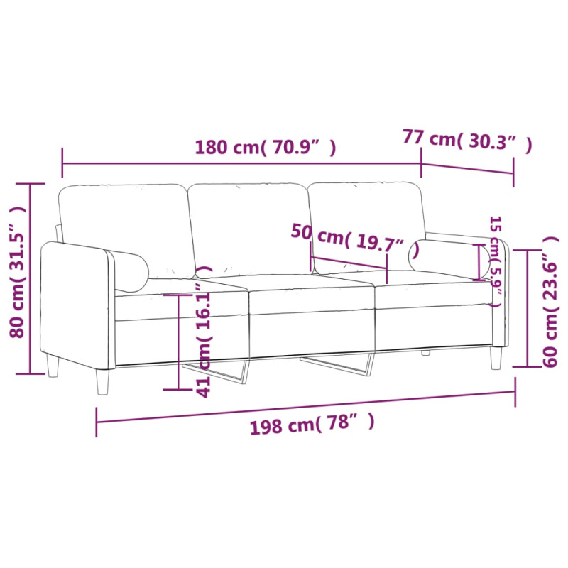 Produktbild för 3-sitssoffa med prydnadskuddar ljusgrå 180 cm sammet