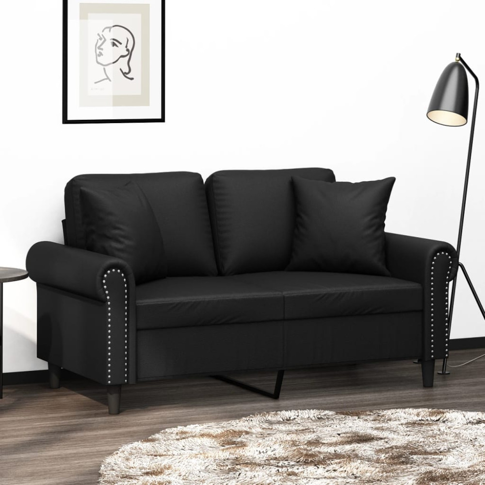 Produktbild för 2-sits soffa med prydnadskuddar svart 120 cm konstläder