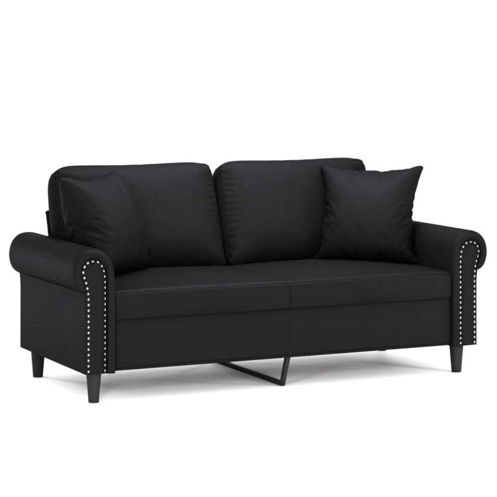 Produktbild för 2-sits soffa med prydnadskuddar svart 140 cm konstläder