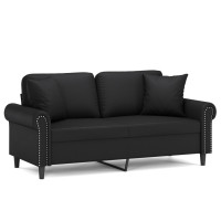 Produktbild för 2-sits soffa med prydnadskuddar svart 140 cm konstläder