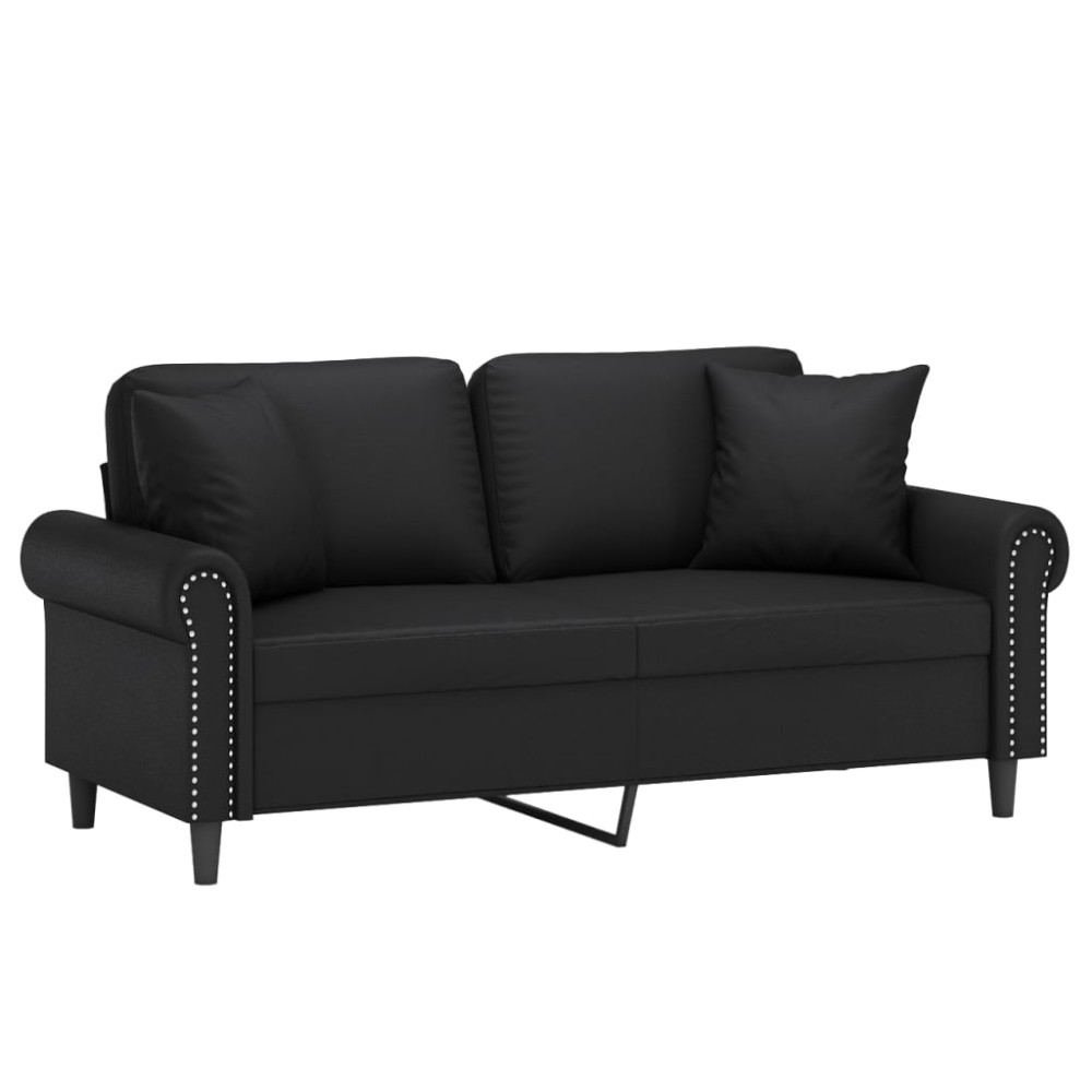 Produktbild för 2-sits soffa med prydnadskuddar svart 140 cm konstläder