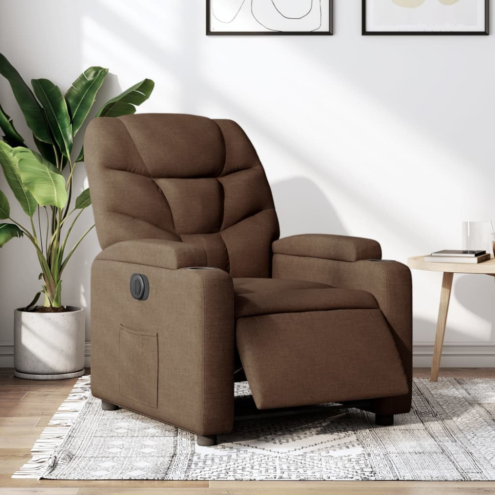 Produktbild för Elektrisk reclinerfåtölj Brun tyg