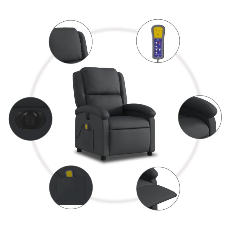Produktbild för Elektrisk massagefåtölj svart äkta läder