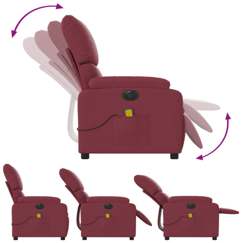 Produktbild för Elektrisk massagefåtölj vinröd tyg