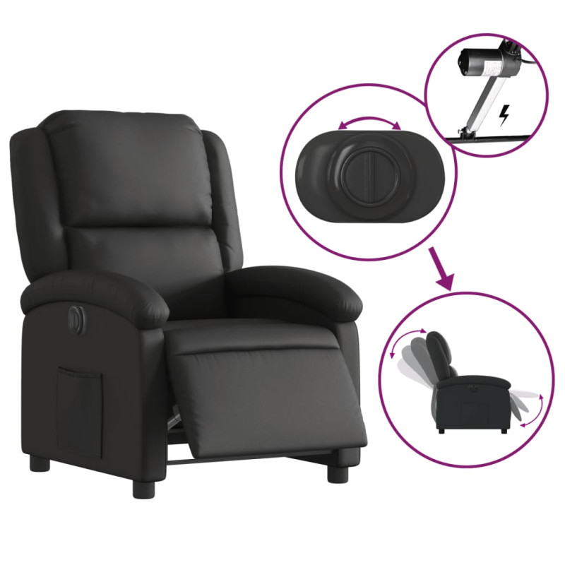 Produktbild för Elektrisk reclinerfåtölj svart äkta läder
