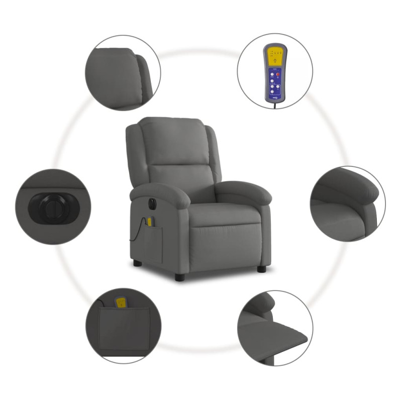 Produktbild för Elektrisk massagefåtölj grå äkta läder