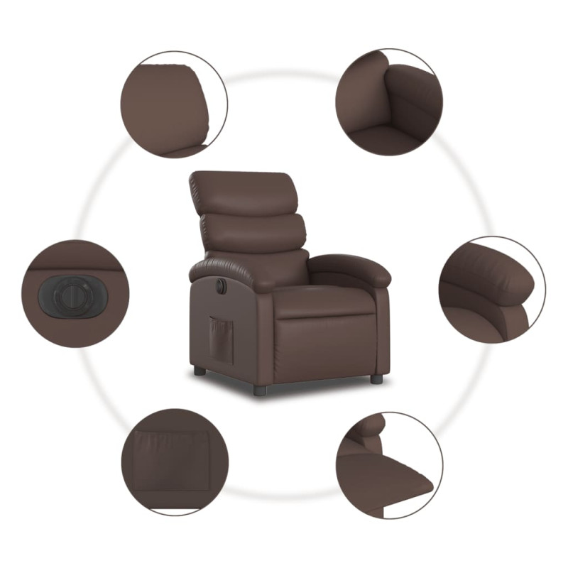 Produktbild för Elektronisk reclinerfåtölj brun konstläder